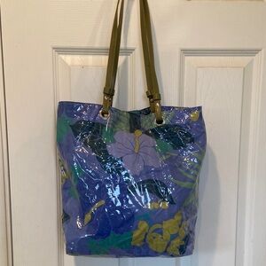 Macy's Blue and Teal GreenTropical Floral Tote Shopper Shopping Beach Bag